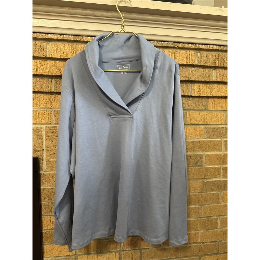 L.L. Bean Sweater Womens 3X Blue Knit Stretch Casual Long Sleeve Pullover Cotton